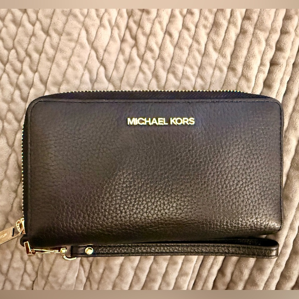 Michael Kors Black Pebbled Leather Wristlet